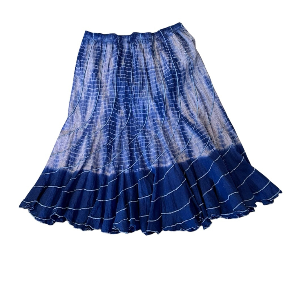 Tie dye Boho Blue Ruffle festival cotton skirt